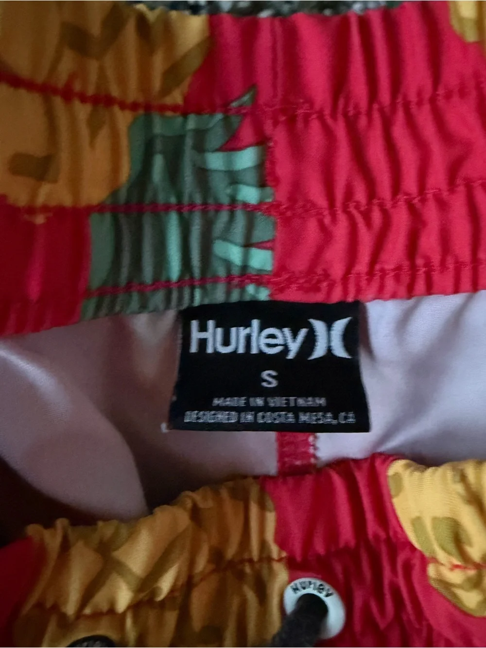 Hurley Mens Small Pineapple Volley Swim Trunks Red Tropical Board Shorts Surf